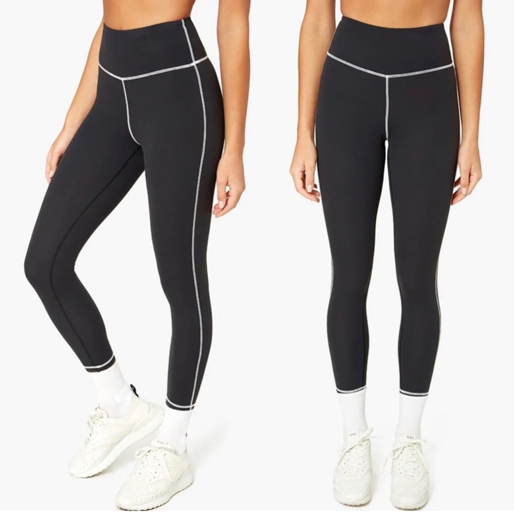 WeWoreWhat Black corset leggings with white piping.